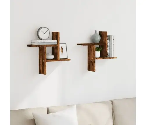 Sieninės Lentynos, 2Vnt., Dūminės, 38X12X38cm Apdirbta Mediena