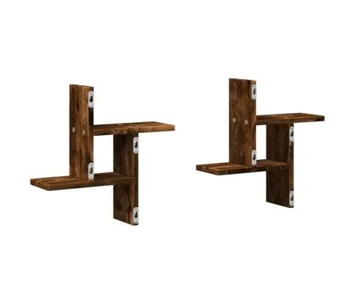 Sieninės Lentynos, 2Vnt., Dūminės, 38X12X38cm Apdirbta Mediena