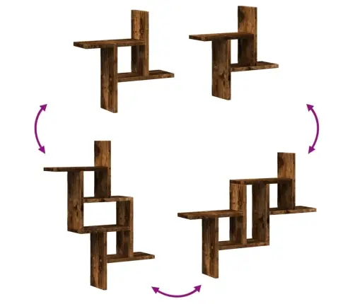 Sieninės Lentynos, 2Vnt., Dūminės, 38X12X38cm Apdirbta Mediena