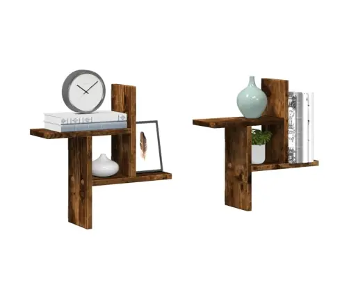 Sieninės Lentynos, 2Vnt., Dūminės, 38X12X38cm Apdirbta Mediena