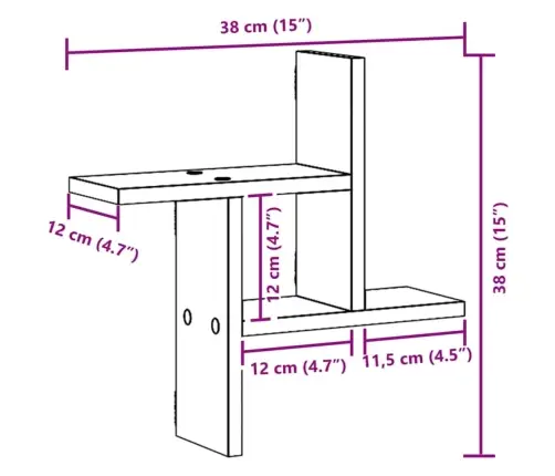 Sieninės Lentynos, 2Vnt., Artisano Ąžuolo, 38X12X38cm Mediena