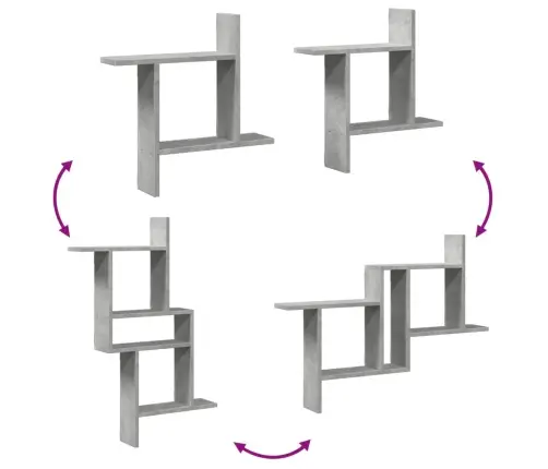 Sienas Plaukti, 2 Gab., 50X12X50 Cm, Pelēki, Inženierijas Koks Vidaxl