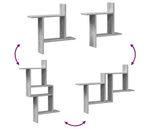 Sienas Plaukti, 2 Gab., Pelēki, 50X12X50 Cm, Inženierijas Koks Vidaxl