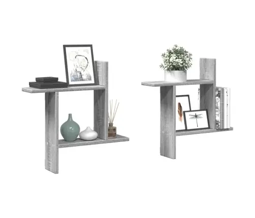 Sienas Plaukti, 2 Gab., Pelēki, 50X12X50 Cm, Inženierijas Koks Vidaxl