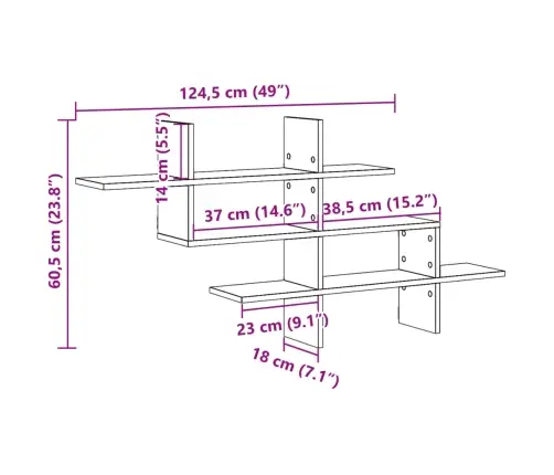 Sienas Plaukts Betona Pelēks 124,5X18X60,5 Cm Inženierijas Koks Vidaxl