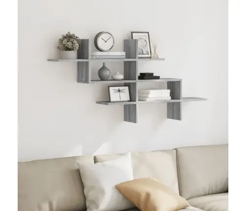 Sienas Plaukts Pelēka Ozola 124,5X18X60,5 Cm Inženierijas Koks Vidaxl