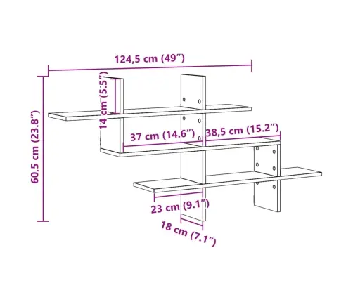 Sienas Plaukts Koka Krāsa 124,5X18X60,5 Cm Inženierijas Koks Vidaxl