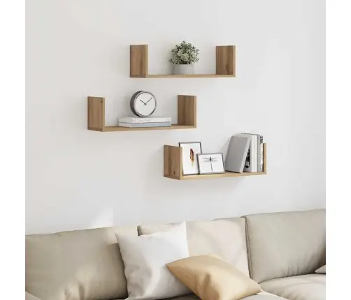 Sieninės Lentynos, 3Vnt., Artisano Ąžuolo, 58X18X18cm Mediena