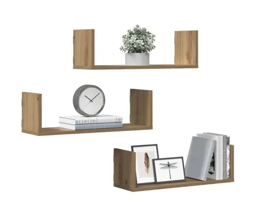 Sieninės Lentynos, 3Vnt., Artisano Ąžuolo, 58X18X18cm Mediena
