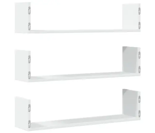Sienas Plaukti, 3 Gab., 80X18X18 Cm, Balti, Inženierijas Koks Vidaxl