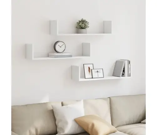 Sienas Plaukti, 3 Gab., 80X18X18 Cm, Balti, Inženierijas Koks Vidaxl