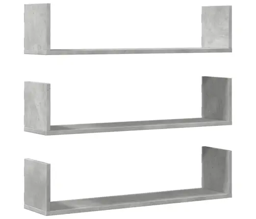 Sienas Plaukti, 3 Gab., Pelēki, 80X18X18 Cm, Inženierijas Koks Vidaxl