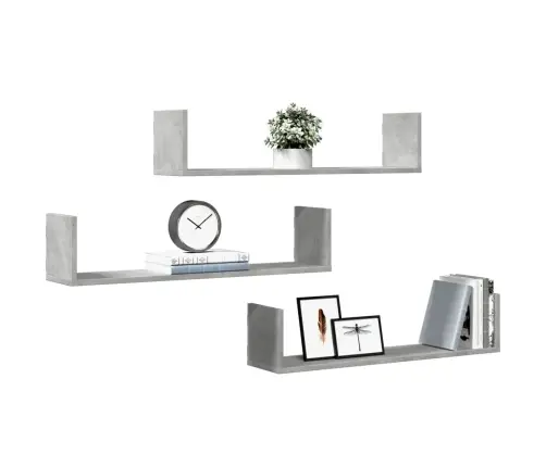 Sienas Plaukti, 3 Gab., Pelēki, 80X18X18 Cm, Inženierijas Koks Vidaxl