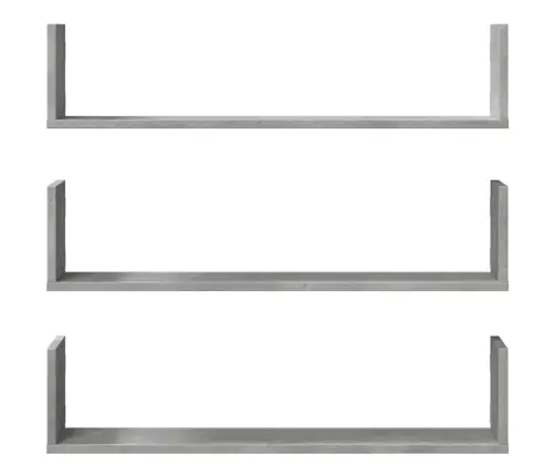 Sienas Plaukti, 3 Gab., Pelēki, 80X18X18 Cm, Inženierijas Koks Vidaxl