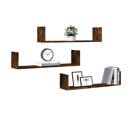 Sienas Plaukti, 3 Gab., Ozola, 80X18X18 Cm, Inženierijas Koks Vidaxl