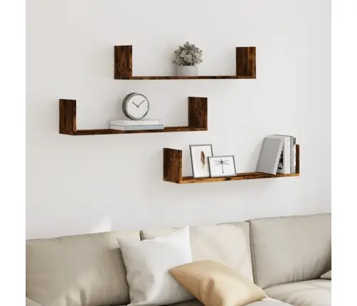 Sienas Plaukti, 3 Gab., Ozola, 80X18X18 Cm, Inženierijas Koks Vidaxl