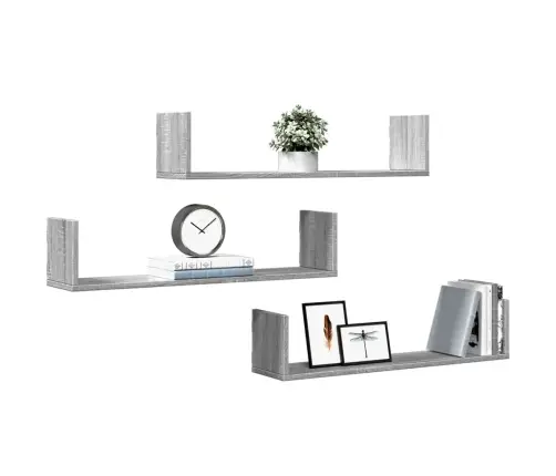 Sienas Plaukti, 3 Gab., Pelēki, 80X18X18 Cm, Inženierijas Koks Vidaxl