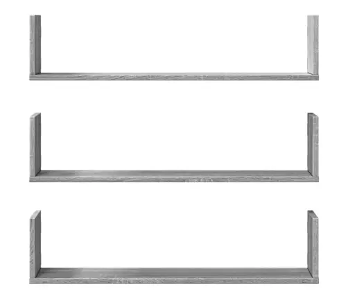 Sienas Plaukti, 3 Gab., Pelēki, 80X18X18 Cm, Inženierijas Koks Vidaxl