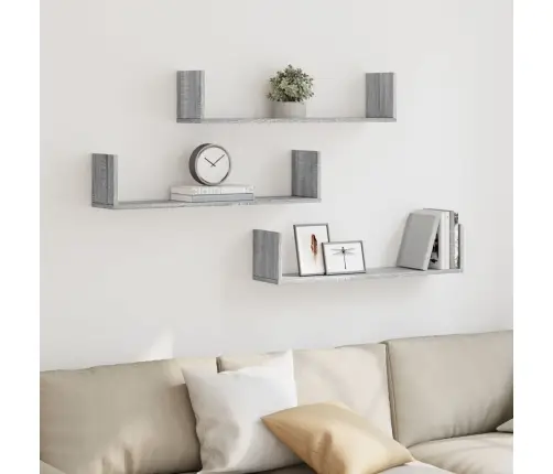 Sienas Plaukti, 3 Gab., Pelēki, 80X18X18 Cm, Inženierijas Koks Vidaxl