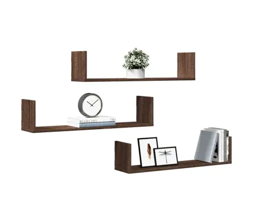 Sieninės Lentynos, 3Vnt., Rudos Ąžuolo, 80X18X18cm Mediena