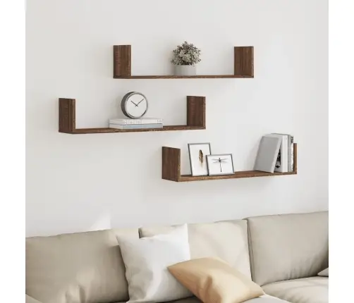 Sieninės Lentynos, 3Vnt., Rudos Ąžuolo, 80X18X18cm Mediena