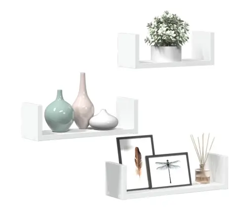 Sienas Plaukti, 3 Gab., Balti, Inženierijas Koks Vidaxl