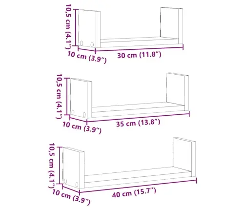Sieninės Lentynos, 3Vnt., Betono Pilkos, Apdirbta Mediena