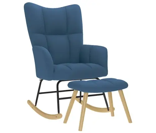 Šūpuļkrēsls Ar Kājsoliņu, Zils Audums Vidaxl