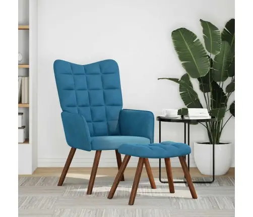 Poilsio Kėdė Su Taburete, Mėlynos Spalvos, Aksomas