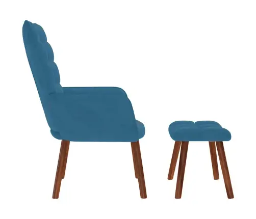 Poilsio Kėdė Su Taburete, Mėlynos Spalvos, Aksomas