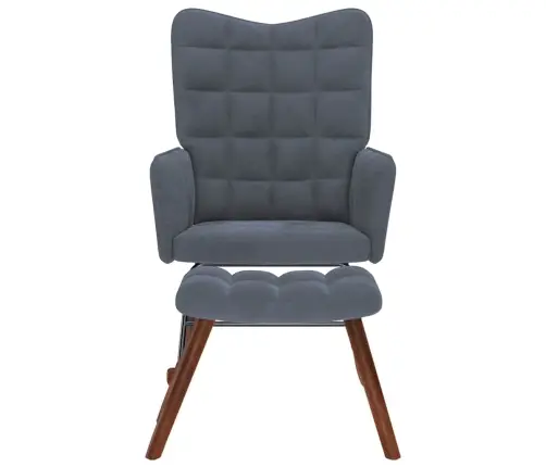 Supamoji Kėdė Su Taburetėle, Tamsiai Pilka, Aksominė