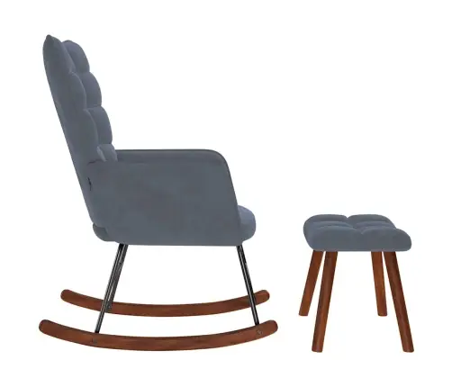 Supamoji Kėdė Su Taburetėle, Tamsiai Pilka, Aksominė