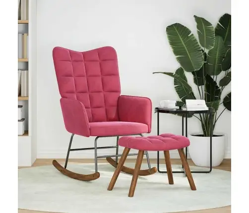 Šūpuļkrēsls Ar Stool Wine Red Velvet Vidaxl