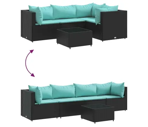 Sodo Komplektas Su Pagalvėlėmis, 5 Dalių, Juodas, Poliratanas