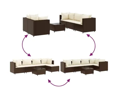 6-Osaline Aiamööbli Komplekt Patjadega, Pruun, Polürotang