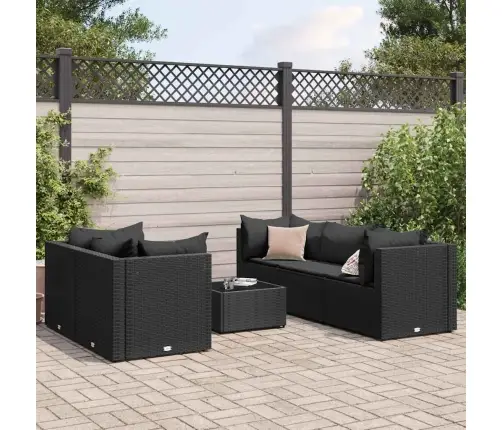 6-Osaline Aiamööblikomplekt Patjadega, Polürotang, Must