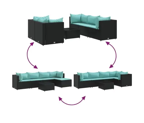 6-Osaline Aiamööblikomplekt Patjadega, Polürotang, Must