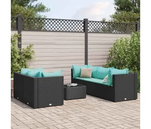 6-Osaline Aiamööblikomplekt Patjadega, Polürotang, Must