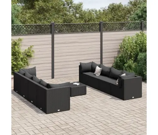 Sodo Komplektas Su Pagalvėlėmis, 9 Dalių, Juodas, Poliratanas