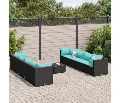 9-Osaline Aiamööbli Komplekt Patjadega, Must, Polürotang