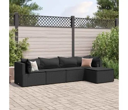 5-Daļīgs Dārza Mēbeļu Komplekts Ar Matračiem, Pe Pinums, Melns Vidaxl