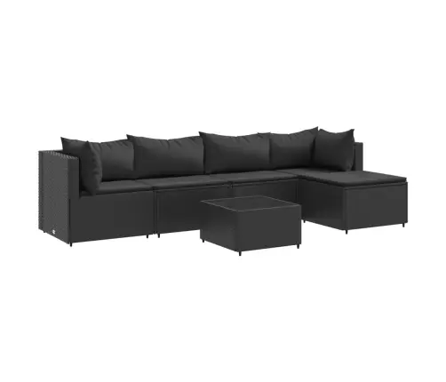 6-Osaline Aiamööblikomplekt Patjadega, Polürotang, Must