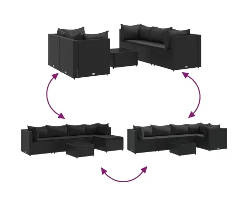 6-Osaline Aiamööblikomplekt Patjadega, Polürotang, Must