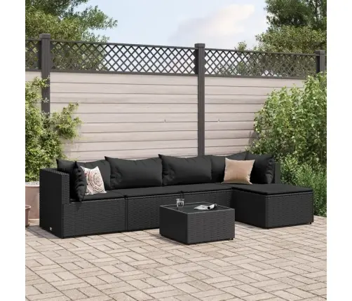 6-Osaline Aiamööblikomplekt Patjadega, Polürotang, Must