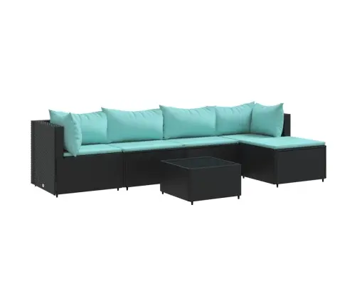 6-Osaline Aiamööblikomplekt Patjadega, Polürotang, Must
