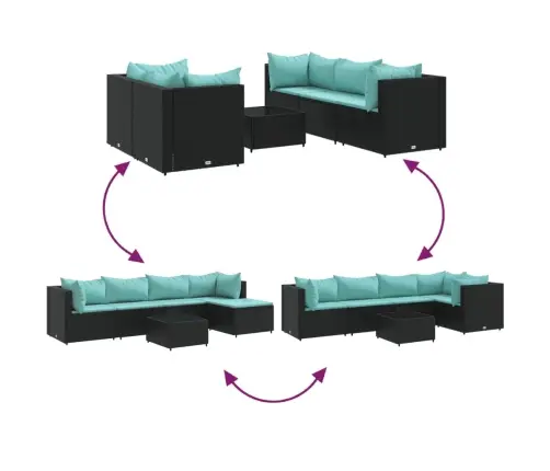 6-Osaline Aiamööblikomplekt Patjadega, Polürotang, Must