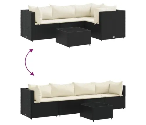 5-Daļīgs Dārza Mēbeļu Komplekts Ar Matračiem, Pe Pinums, Melns Vidaxl