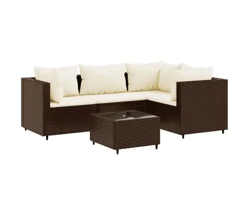 5-Daļīgs Dārza Atpūtas Mēbeļu Komplekts Ar Matračiem, Brūns Pe Vidaxl