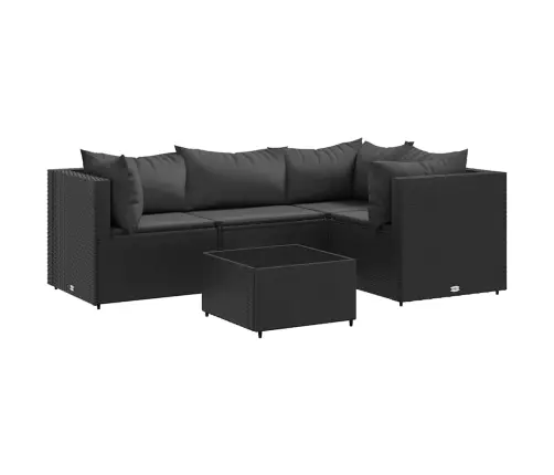 5-Daļīgs Dārza Mēbeļu Komplekts Ar Matračiem, Pe Pinums, Melns Vidaxl