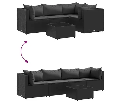 5-Daļīgs Dārza Mēbeļu Komplekts Ar Matračiem, Pe Pinums, Melns Vidaxl